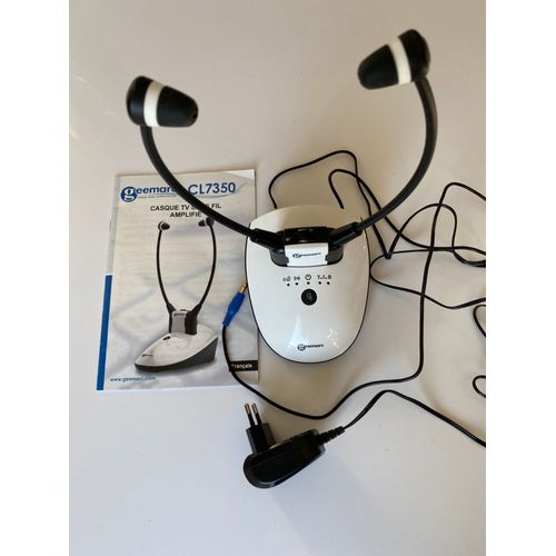 Casque TV Sans Fil Amplifié Geemarc CL7350 Compatible toutes les Télés et Box Portée jusqu'à 60 m Réglage Automatique Touche de Discrétion