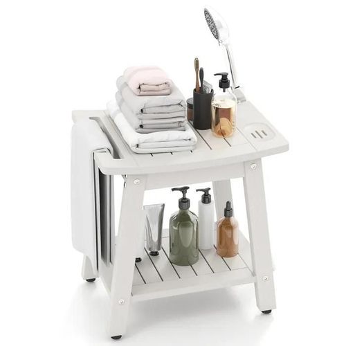 Costway Tabouret Salle De Bain Étanche Avec Poignée, Blanc 