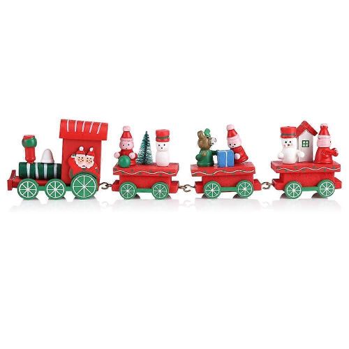 1pc Train En Bois Noël Père Noël Festival Ornement Maison Fête Décor Enfants Jouet Cadeau Rouge