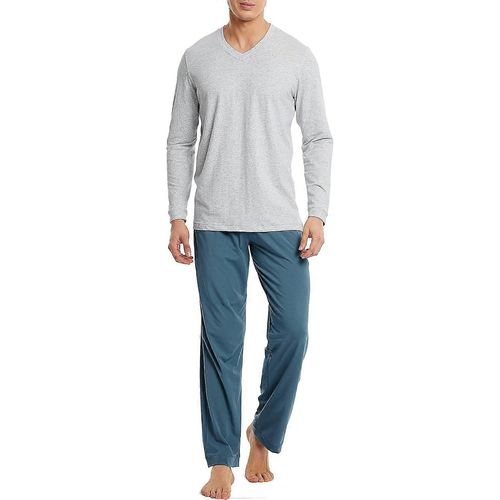 Ensemble De Pyjama Pour Hommes Chemise De Sommeil À Manches Longues Et Col En V - Ensembles De Détente 2 Pièces