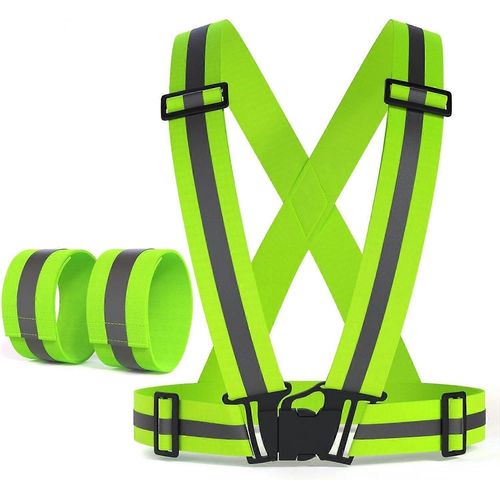 Gilet Réfléchissant Pour Une Grande Visibilité Toute La Journée Et Toute La Nuit Pour La Course, Le Vélo Et Plus Encore, Unisexe (1 Gilet, 2 Brassards)