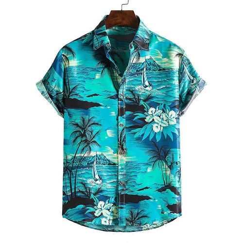 Homme Manches Courtes Bouton Vintage Chemises Décontracté Imprimé Chemise De Plage Summer Regular Fit Top
