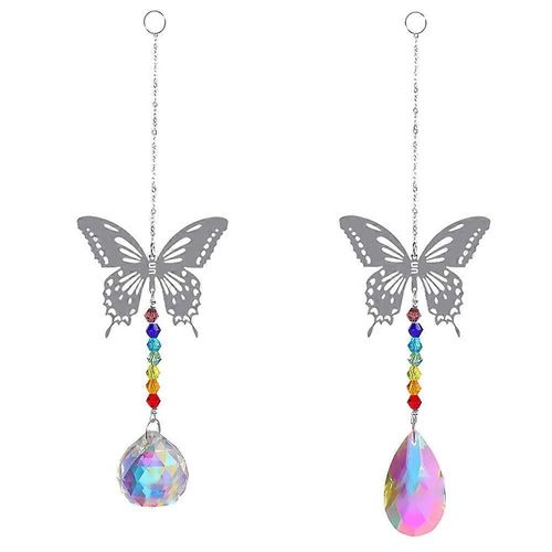2 Pack Crystal Chandelier Butterfly Rainbow Maker for Window, Office, and Garden Decor