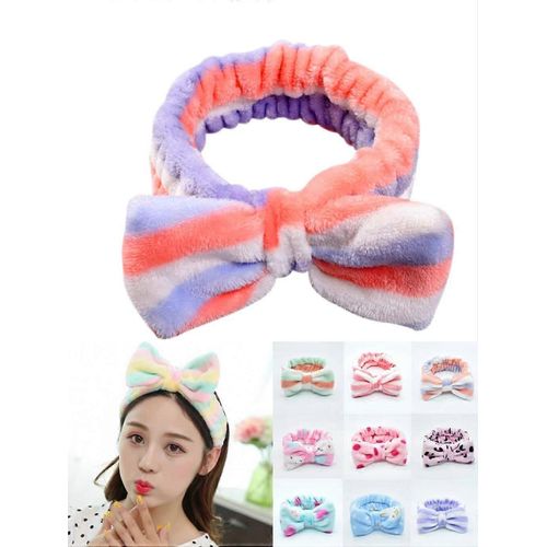 Bow Hair Band - Soft Coral Fleece Facial Makeup Headband For Women Girls