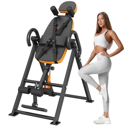 Table D'inversion-Vevor-Banc De Musculation-Supporte Jusqu'à 300 Lb-Dispositif D'étirement Du Dos Durable-Orange Et Noir