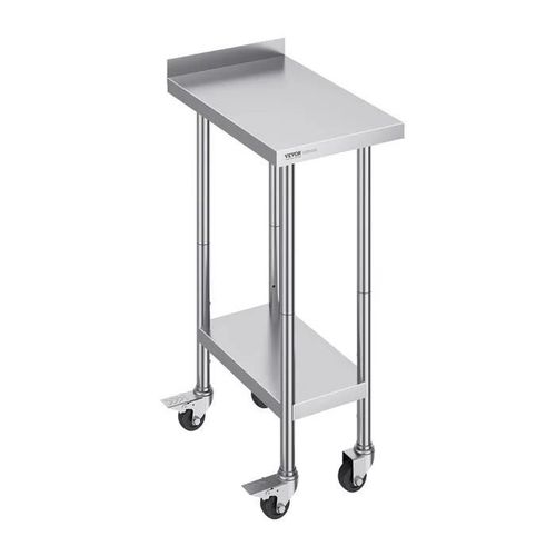 Table De Travail Cuisine Acier Inoxydable-Vevor-Table De Préparation-61x38,1x100,6 Cm-Hauteur Réglable-Avec Roulettes