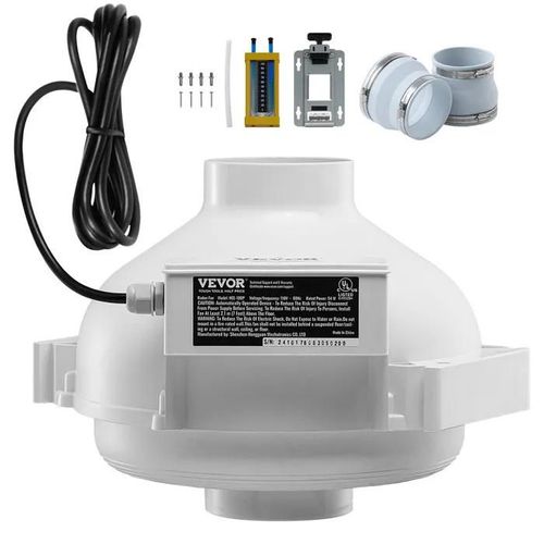 Kit Ventilateur d'Atténuation de Radon-VEVOR-98-114 mm-Ventilateur de Conduit en Ligne Étanche Silencieux 260 CFM