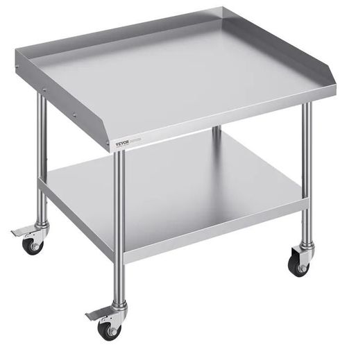 Table De Travail Cuisine Acier Inoxydable-Vevor-Table De Préparation-76.2x91.4x75.16 Cm-Avec 4 Roulettes Protection À 3 Côtés