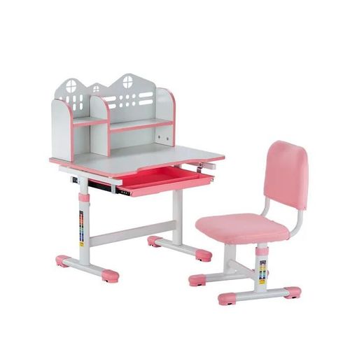 Ensemble Chaise Et Bureau Pour Enfants-Vevor-Avec Étagère Et Tiroir De Rangement-Hauteur Réglable-Rose