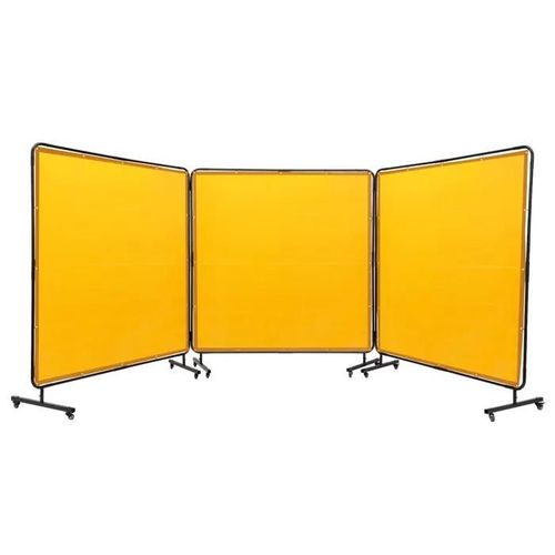 Rideau de Soudage avec Cadre-VEVOR-Paravent-3 Panneaux-Écran Rideau de Protection pour Soudure Vinyle Ignifuge sur 12 Roues-Jaune