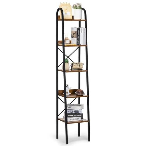 Bibliothèque En Métal-Vevor-Étagère Industrielle À 5 Niveaux-Bibliothèque De Rangement Vintage Rustique Haute Et Étroite