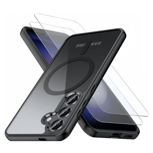 Coque Noir Magnétique Pour Samsung Galaxy S25+/S25 Plus Et 2 Verre Trempé,Compatible Avec Magsafe,Protection Caméra Antichoc - Hqselection®