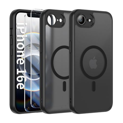 Coque Noir Magnétique Pour Iphone 16e/Se4 2025 + 2 Verre Trempé, Compatible Avec Magsafe, Protection Caméra , Antichoc - Hqselection®