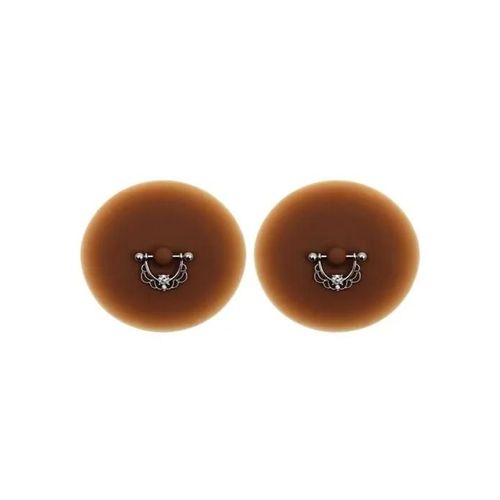 Paire De Cache-Tétons Piercing Barre Demi-Anneau Faux Diamant Peau Foncée - Xp008f Couleur : Noir