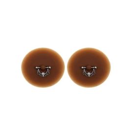 Paire De Cache-Tétons Piercing Barre Demi-Anneau Faux Diamant Peau Foncée - Xp008f Couleur : Noir