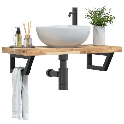 Vidaxl Étagère De Vasque Murale Acier Et Bois Massif D'acacia