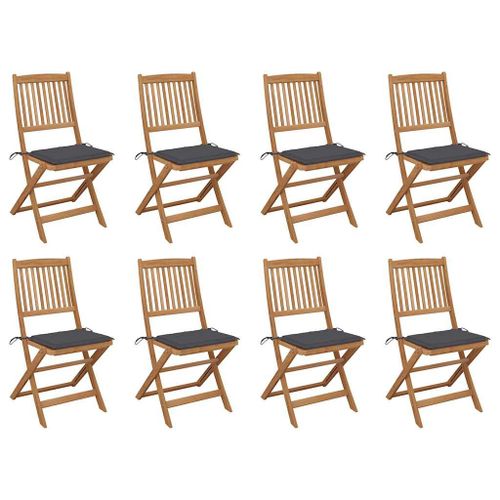 Vidaxl Chaises Pliables D'extérieur Et Coussins Lot De 8 Bois D'acacia