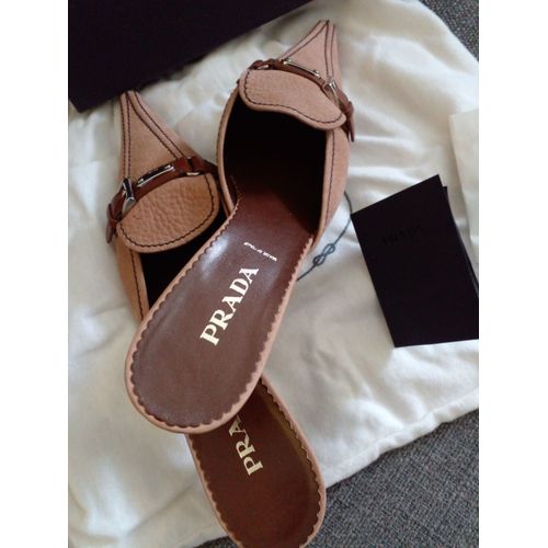 Mules En Cuir Prada T39 , Cuir Marron/Kaki - Prada