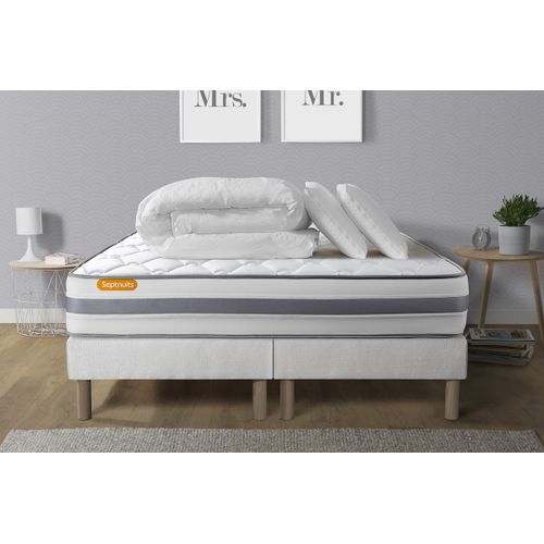 Pack matelas 160x200 + double sommiers 80x200 Memo Spring Ressorts ensaches 3 zones MAXI epaisseur + Couette + 2 oreillers