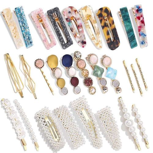 Handmade Hair Barrettes - 28 Pcs Pearls And Acrylic Resin Hair Clips