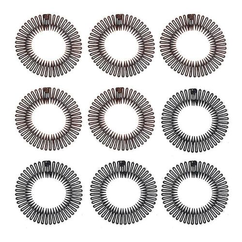 Girls Comb Set - 9pcs Full Round Elastic Comb With Flexible Plastic Ring And Headband Support