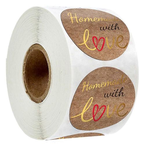 500 Pcs/Rouleau Fait Maison Avec Amour Autocollants Ronds Étiquettes Autocollants Autocollants Adhésifs Pour Produits De Boulangerie Dessert Wrap