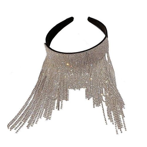 Padded Diamond Rhinestone Big Headband Tassel For Women Black Crystal Embellished Hair Hoop Races Goth Wedding Headpiece Fashion Hair Accessory Suit