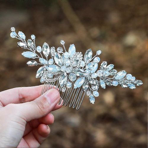 Opal Crystal Wedding Hair Comb Silver Strass Vintage Bridal Hair Clips