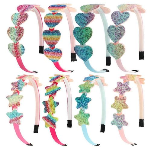 Glitter Heart Girls Headbands - Rainbow Star Hariband For Children Girls Hair Accessories Pack Of 8