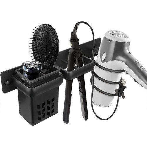 Sèche-cheveux Salle de bain Rangement Rack Accessoires Titulaire Organisateur Set Et Fer À Lisser Professionnel Mural En Aluminium Accessoire, Étagère Avec Trous