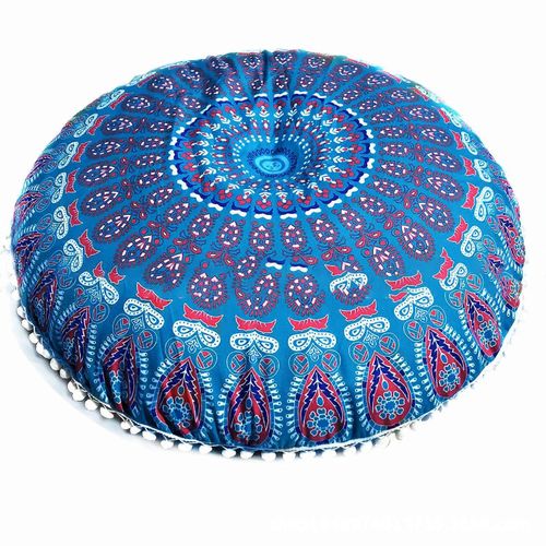 Housse De Coussin De Sol Housse De Coussin En Coton Rond 80cm Décoration Décorative Confortable Bleu Ciel