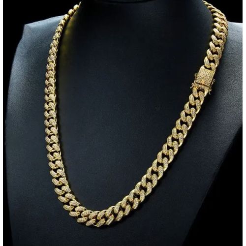 Collier Gourmette Homme Chaîne Maille Anglaise À Ciselage Bijoux Hiphop Plaqué Or Jaune 18k - 20inch