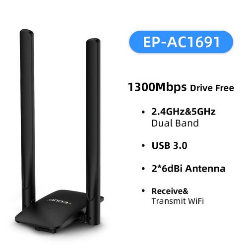 EDETES-Mini adaptateur WiFi USB 1300Mbps,carte réseau 5G 2.4GHz,sans fil AC,pour PC de bureau,ordinateur portable,Win11 - Type AC1691 1300M