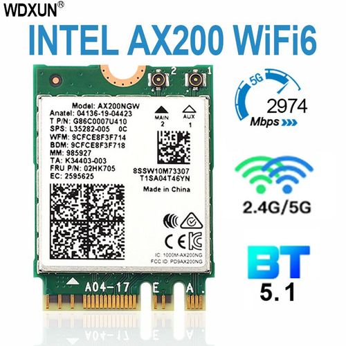 Carte réseau Intel Wi-Fi 6E AX200 AX200NGW 802.11ax/ac MU-MIMO 2x2,double bande,2.4Gbps,NGFF M.2,Bluetooth 5.1 - Type AX200