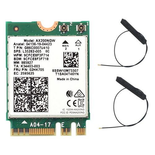 Carte réseau Intel Wi-Fi 6E AX200 AX200NGW 802.11ax/ac MU-MIMO 2x2,double bande,2.4Gbps,NGFF M.2,Bluetooth 5.1 - Type AX200 antenna 2pcs
