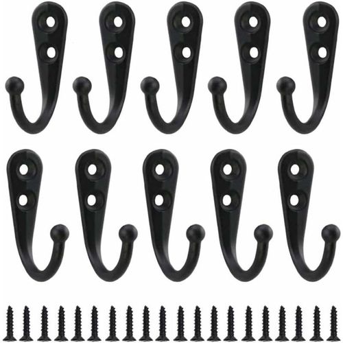 10pcs Rétro Crochet De Manteau Métal Noir Patère Murale À Visser Individuelle Patère Porte Manteau Vintage Murale Pour Peignoir Maison Etagères Tiroirs Casiers Salle De Bain Avec 20 Vis