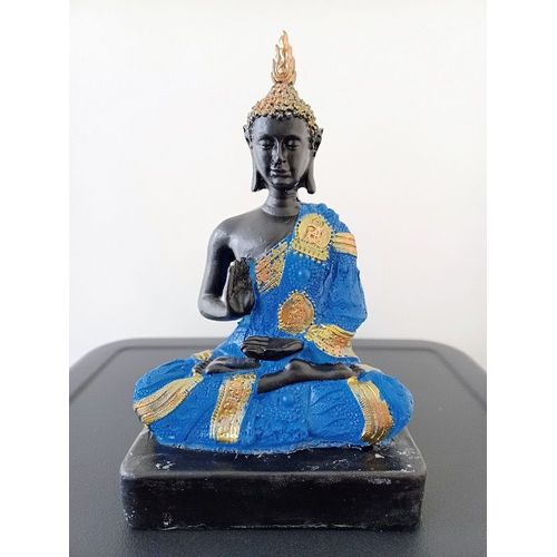 Statue Résine Bouddha Thaï Bleu 18 cm