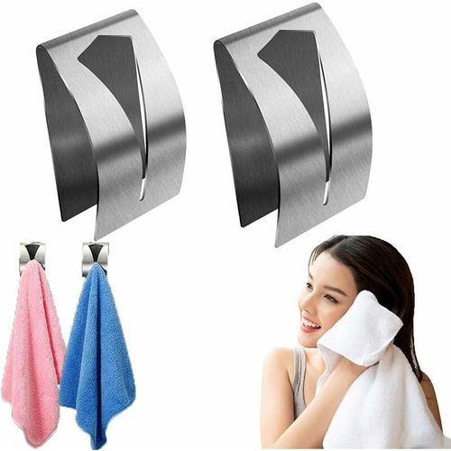 Porte Serviette Salle Attache Torchon Serviettes Cuisine Solide Crochet Serviette Adhésifs en Acier Inoxydable Patère Autocollant Salle de Bain 5 Pièces