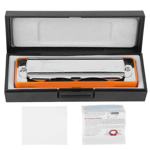 Harmonica Blues 10&#8209 ; Trou Orgue À Bouche G Clé Galvanoplastie Base Débutant Cadeaux Instrument De Musique (Orange)