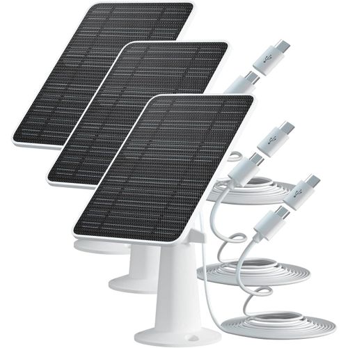 Lot De 3 Panneaux Solaires Pour Caméra De Surveillance Sans Fil D'Extérieur 5V4W, Alimentation Solaire Étanche Ip65 Pour La Sécurité Caméra De Batterie, Connecteur Micro Usb Et Type C