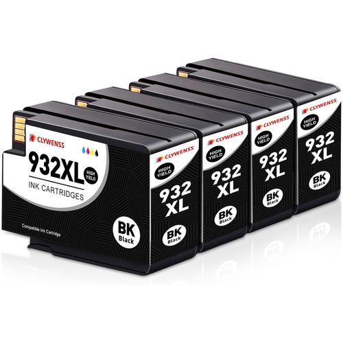 932Xl Lot De 4 Cartouches D'Encre Compatibles Avec Hp 932 Xl Multipack Pour Imprimante Officejet 6100 6600 6700 7100 7110 7510 7610 7612 Noir