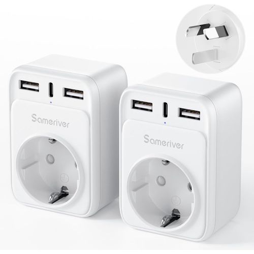 Adaptateur De Voyage Adaptateur Australie Prise Allemagne Adaptateur De Voyage Avec 2 Prises Usb 1Usb C (3A) Type I Pour Chargeur Mural Nouvelle-Zélande, Australie, Chine Et Argentine (2 Pièces)