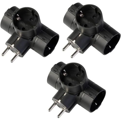 - Pp2350.13 Adaptateur Schuko Avec 3 Prises Schuko Standard Allemandes Et Fiche 16 A, Adaptateur Multiprise, Couleur : Noir