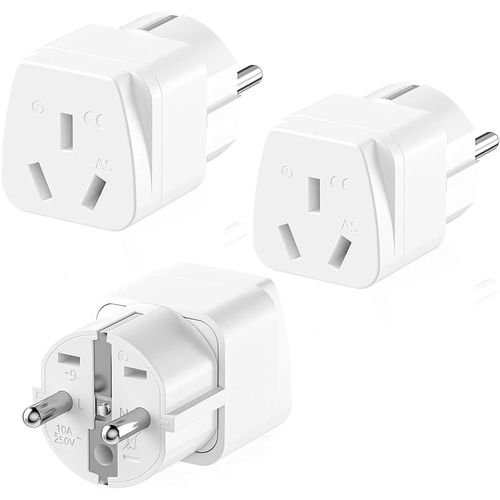 Adaptateur De Voyage 3 Pièces Australie Vers Ue, Adaptateur De Prise Schuko Chine Vers Ue, Prise De Voyage, Prise Australie/Chine/Nouvelle-Zélande Et Fidji Vers L'Allemand, (Blanc)