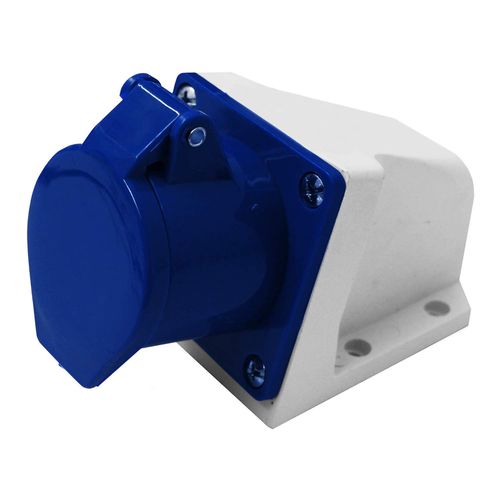 80868, Prise Industrielle Murale Inclinée, 32A, 2P + T, 380V, Ip44, Bleu