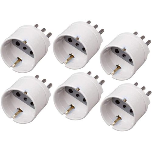 Lot De 6 Adaptateurs Schuko, Adaptateur Fiche Électrique, Max 1500 W 250 V (Petite Prise 10 A, Blanc)