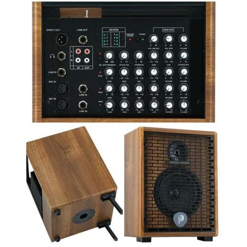 Ampli 140W RMS pour instruments acoustiques et voix 3 entrées et 2 sorties symétriques équaliseur 3 bandes sur les 3 lignes