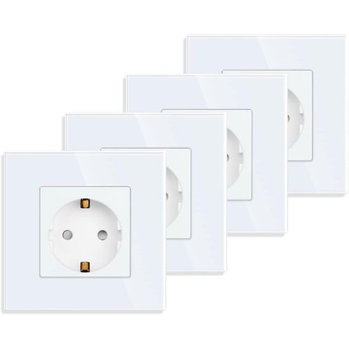 Prise Simple En Gris, 16 A En Verre, Prise Schuko Encastrée, Contact De Protection, Prise Murale 86 Mm, 250 V, 1 Compartiment