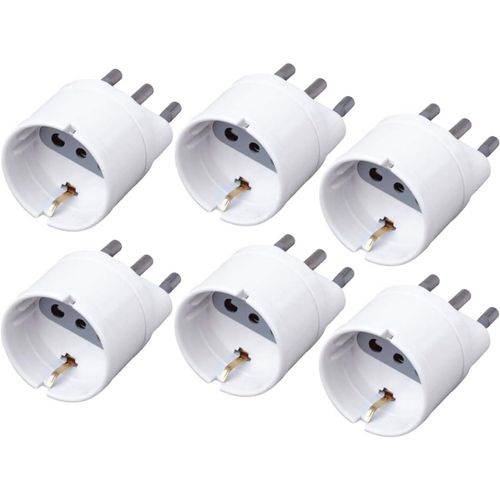 Lot De 6 Adaptateurs Schuko, Adaptateur Fiche Électrique, Max 1500 W 250 V (Petite Prise 10 A, Blanc)