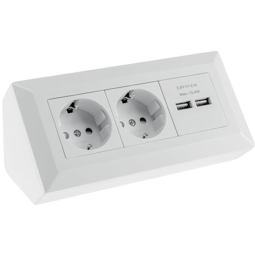 Bloc Multiprise D'Angle 2 Prises 230 V Usb-A 3,1 A Pour Cuisine, Bureau, Atelier, Blanc Mat